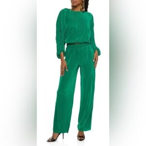 Jolie and Joy Elegant Green Women's Jumpsuit crop top and Pants set